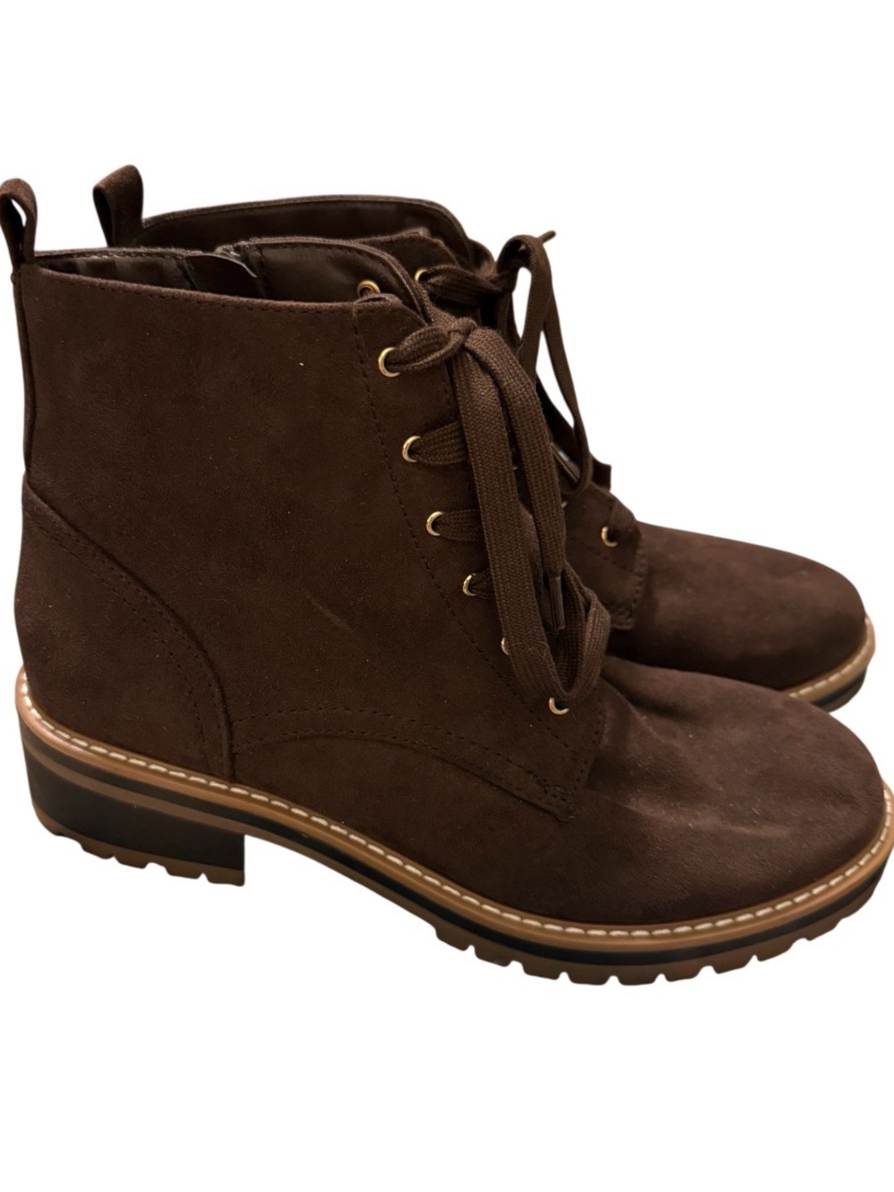 Kensie Women's Kasha lace-up ankle boots side zippers and chunky treaded sole